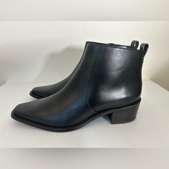 $480 Tory Burch Zip Booties BLACK LEATHER NARROW SQUARE TOE SIZE 10M NWOT - Picture 5 of 14